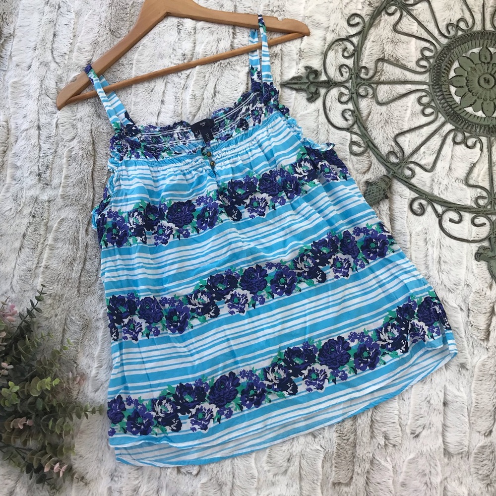 [GAP] Outlet Floral Stripe Tank Blouse Size L Large Womens Top Blue White Purple